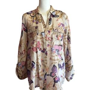 Gerard Darel Butterfly Print Cotton Silk Blouse, size EU42/ US10, quiet luxuryr